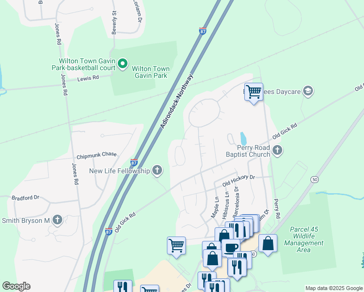 map of restaurants, bars, coffee shops, grocery stores, and more near 65 Old Gick Rd in Saratoga Springs