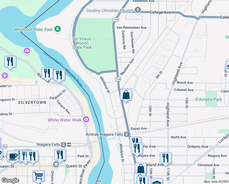 map of restaurants, bars, coffee shops, grocery stores, and more near 2799 Lewiston Road in Niagara Falls