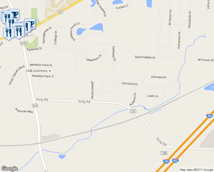 map of restaurants, bars, coffee shops, grocery stores, and more near Wheel-In-Circle Drive in Palmyra