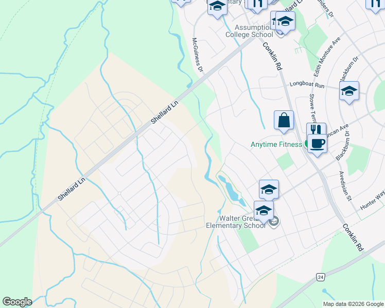 map of restaurants, bars, coffee shops, grocery stores, and more near 38 Anderson Road in Brantford