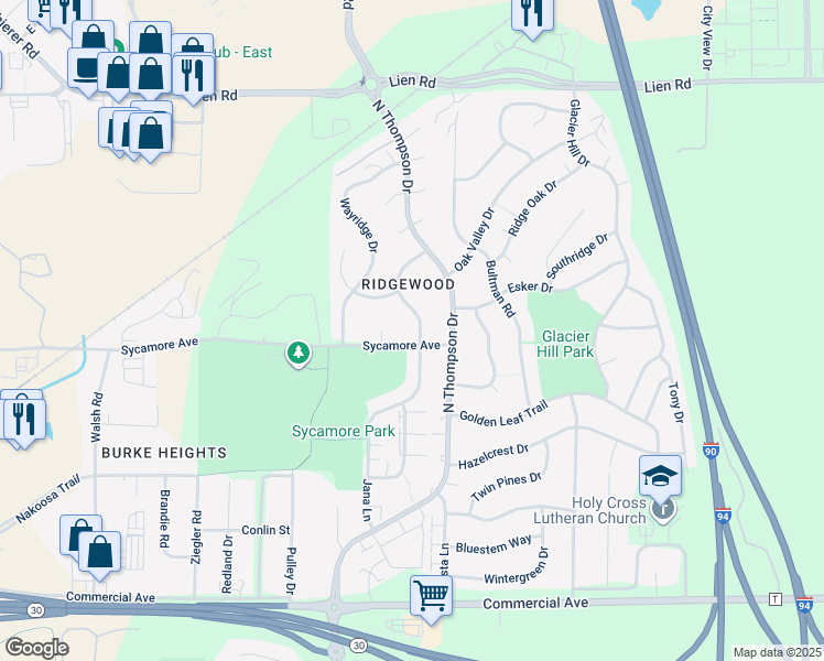 map of restaurants, bars, coffee shops, grocery stores, and more near 9 Woodridge Court in Madison