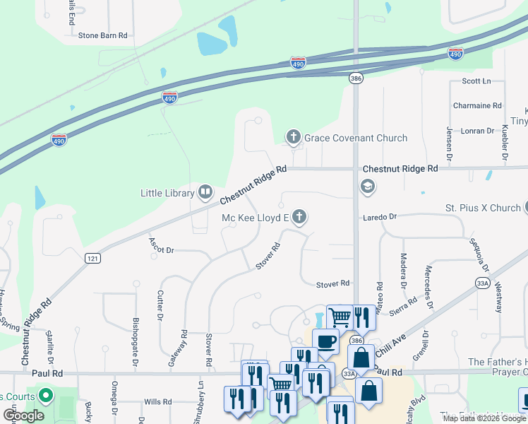 map of restaurants, bars, coffee shops, grocery stores, and more near 66 Gateway Road in Rochester
