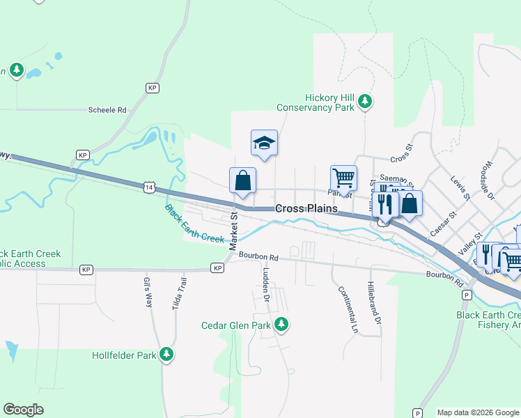 map of restaurants, bars, coffee shops, grocery stores, and more near 1202 Main Street in Cross Plains