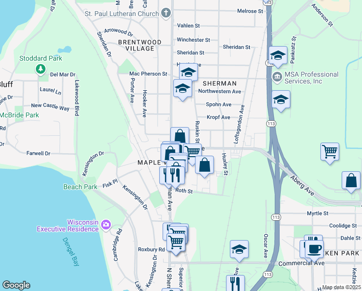map of restaurants, bars, coffee shops, grocery stores, and more near 1301 Crowley Avenue in Madison