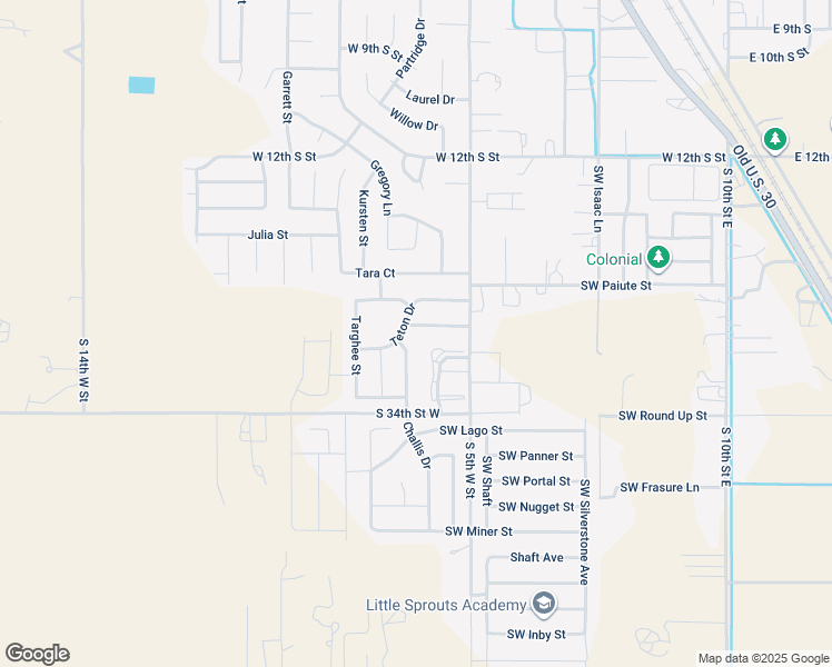 map of restaurants, bars, coffee shops, grocery stores, and more near 575 Sawtooth Street in Mountain Home