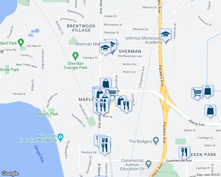 map of restaurants, bars, coffee shops, grocery stores, and more near 1301 Crowley Avenue in Madison