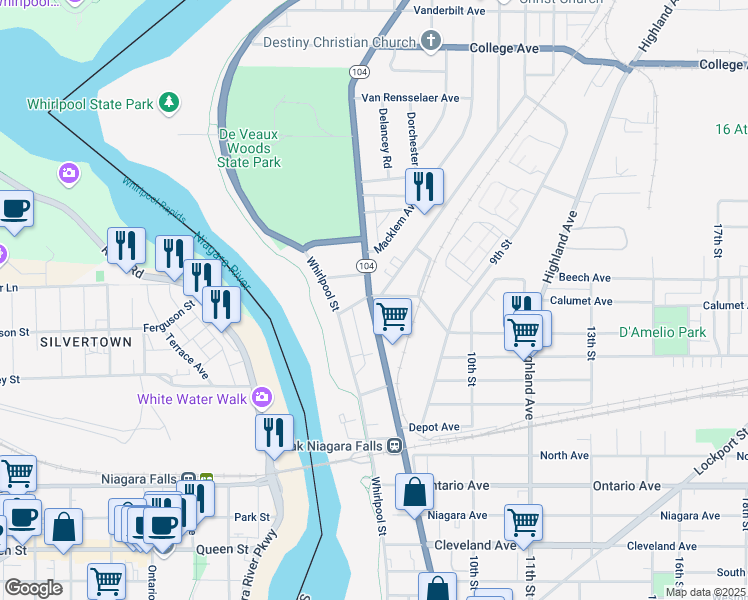map of restaurants, bars, coffee shops, grocery stores, and more near 2799 Lewiston Road in Niagara Falls