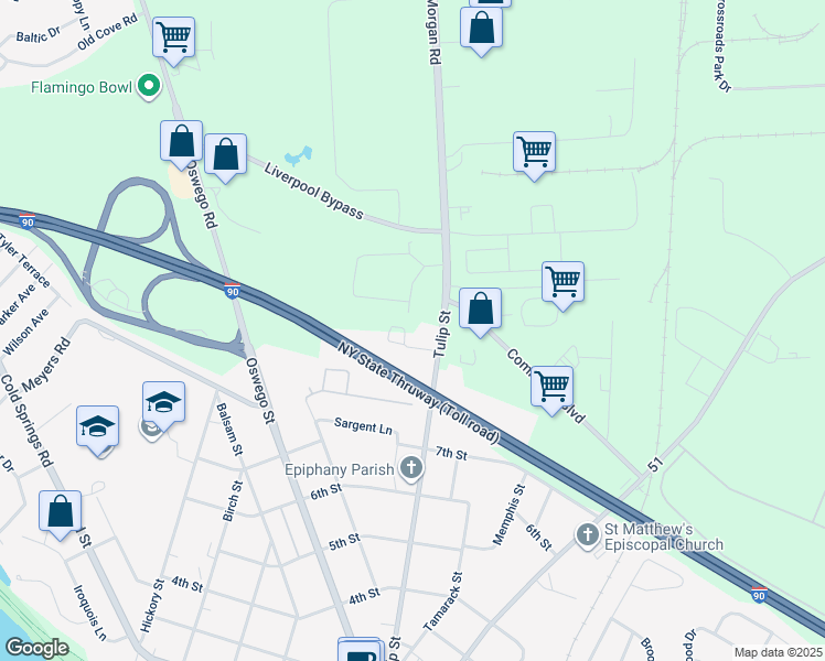 map of restaurants, bars, coffee shops, grocery stores, and more near 1223 Tulip Street in Salina