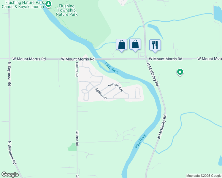map of restaurants, bars, coffee shops, grocery stores, and more near 7416 Gillette Road in Flushing