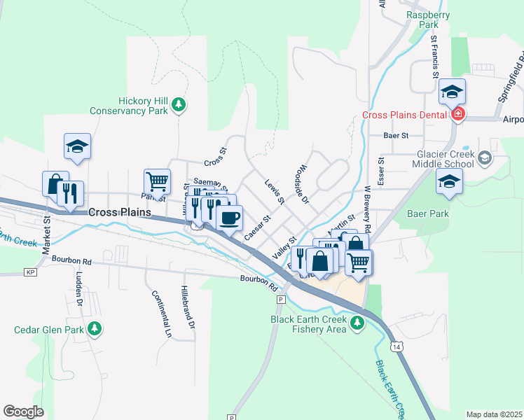 map of restaurants, bars, coffee shops, grocery stores, and more near 2035 Julius Street in Cross Plains