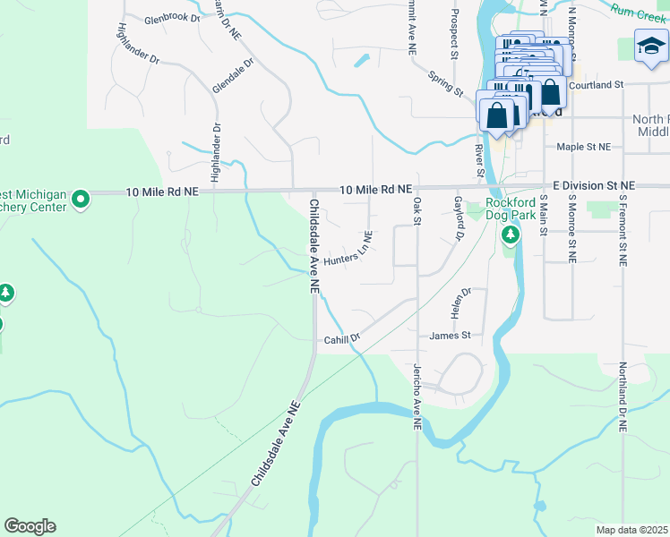 map of restaurants, bars, coffee shops, grocery stores, and more near 230 Hunters Lane Northeast in Rockford