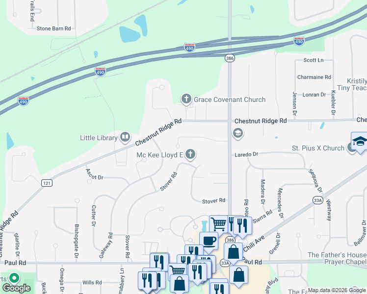 map of restaurants, bars, coffee shops, grocery stores, and more near 45 Brasser Drive in Rochester