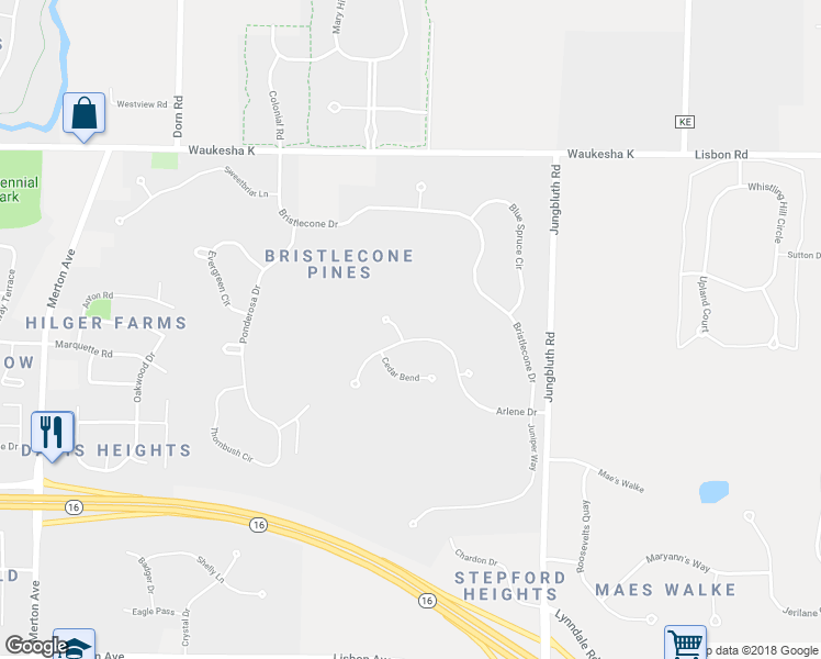 map of restaurants, bars, coffee shops, grocery stores, and more near 800 Pinyon Court in Hartland