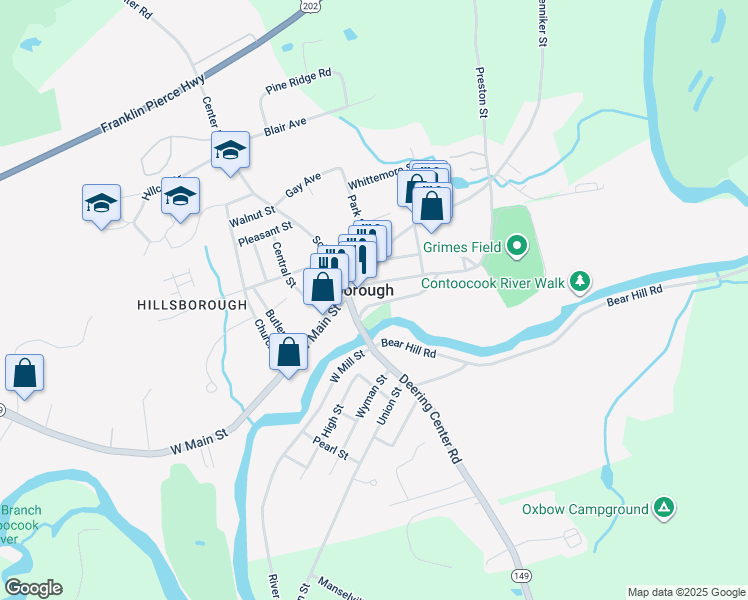map of restaurants, bars, coffee shops, grocery stores, and more near 14 River Street in Hillsboro