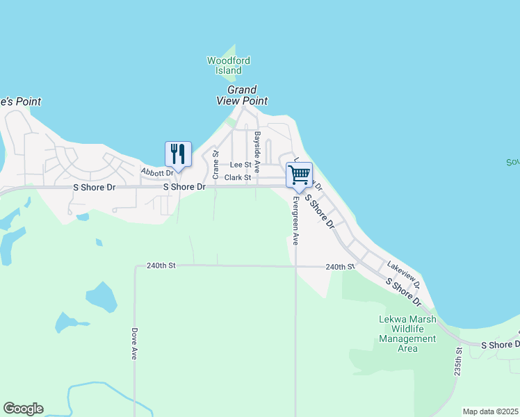 map of restaurants, bars, coffee shops, grocery stores, and more near 5125 South Shore Drive in Clear Lake