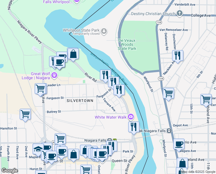 map of restaurants, bars, coffee shops, grocery stores, and more near in Niagara Falls
