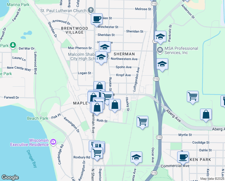 map of restaurants, bars, coffee shops, grocery stores, and more near 1301 Ruskin Street in Madison