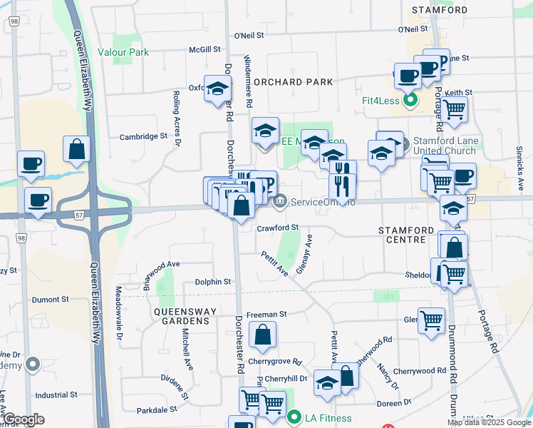 map of restaurants, bars, coffee shops, grocery stores, and more near in Niagara Falls