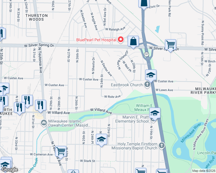 map of restaurants, bars, coffee shops, grocery stores, and more near 2308 W Lawn Ave in Milwaukee