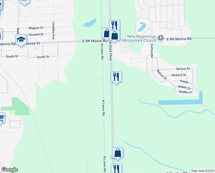 map of restaurants, bars, coffee shops, grocery stores, and more near 7352 Dort Highway in Mount Morris