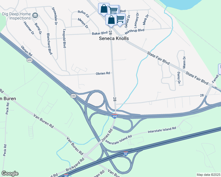 map of restaurants, bars, coffee shops, grocery stores, and more near 7115 Jones Rd in Syracuse