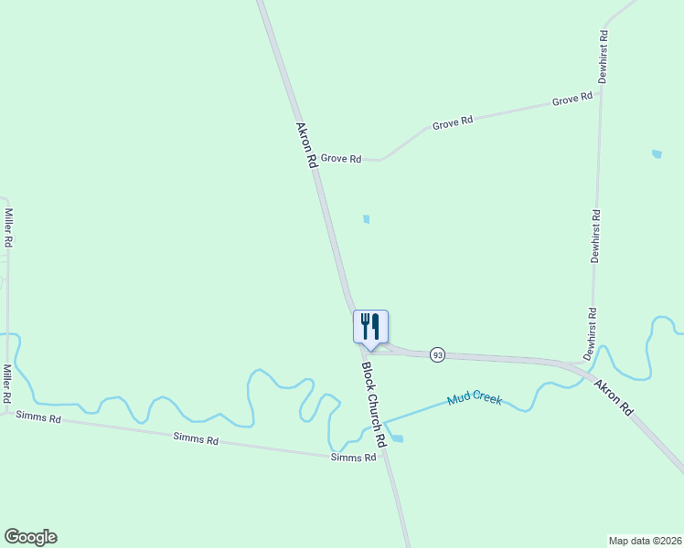 map of restaurants, bars, coffee shops, grocery stores, and more near Akron Road in Niagara County