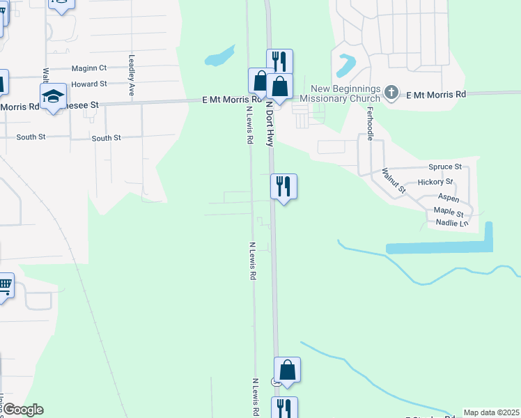 map of restaurants, bars, coffee shops, grocery stores, and more near 7351 North Dort Highway in Mount Morris