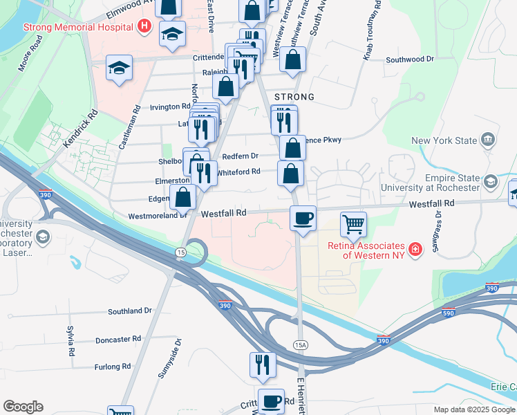map of restaurants, bars, coffee shops, grocery stores, and more near in Rochester