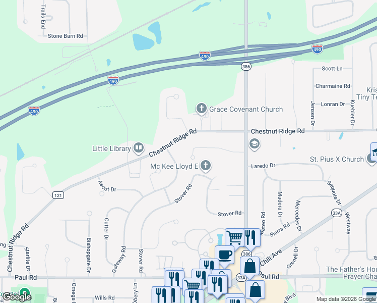 map of restaurants, bars, coffee shops, grocery stores, and more near 66 Gateway Road in Rochester