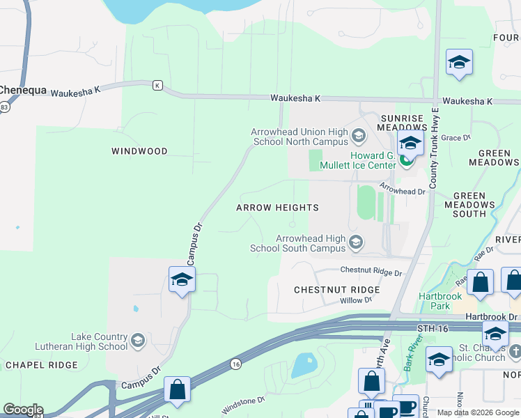 map of restaurants, bars, coffee shops, grocery stores, and more near W305N5260 Gail Lane in Hartland