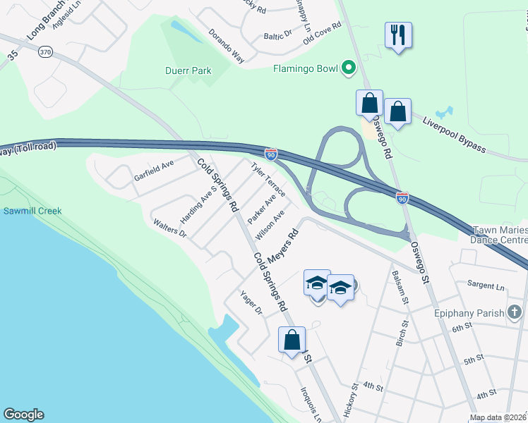 map of restaurants, bars, coffee shops, grocery stores, and more near 114 Wilson Avenue in Liverpool