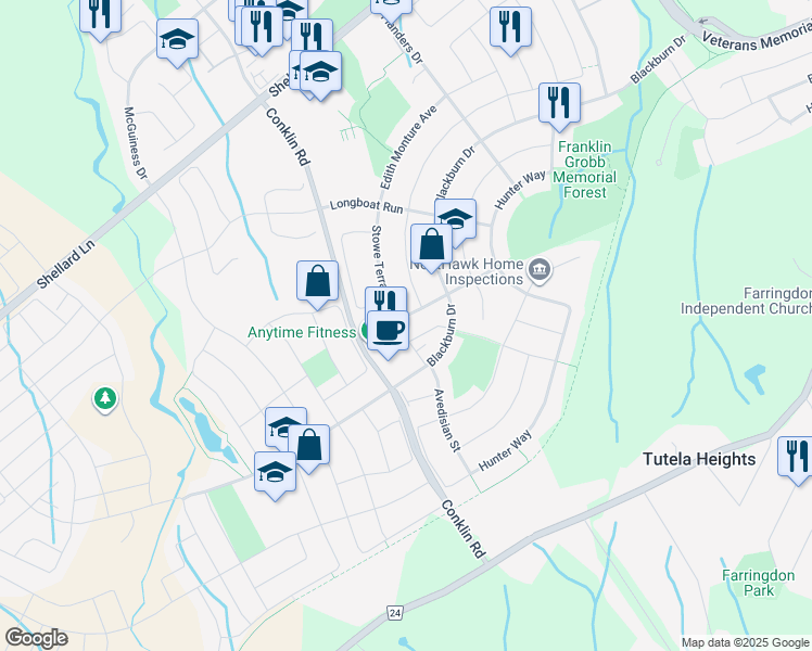 map of restaurants, bars, coffee shops, grocery stores, and more near 30 Duncan Avenue in Brantford