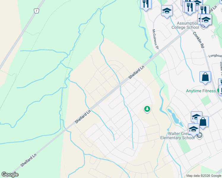 map of restaurants, bars, coffee shops, grocery stores, and more near 19 Molnar Crescent in Brantford