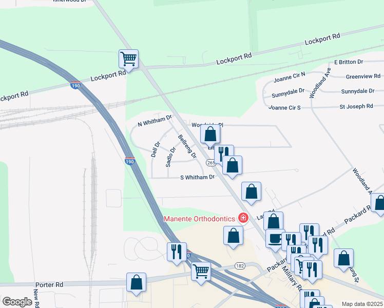 map of restaurants, bars, coffee shops, grocery stores, and more near 6323 Lawson Drive in Niagara Falls