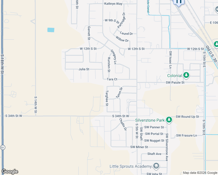 map of restaurants, bars, coffee shops, grocery stores, and more near 1630 Targhee Street in Mountain Home