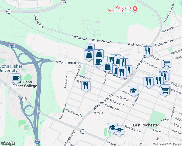 map of restaurants, bars, coffee shops, grocery stores, and more near 4 Drumore Crescent in East Rochester