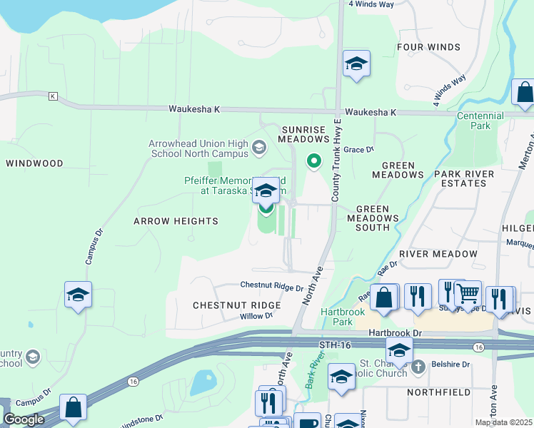 map of restaurants, bars, coffee shops, grocery stores, and more near 700 North Avenue in Hartland