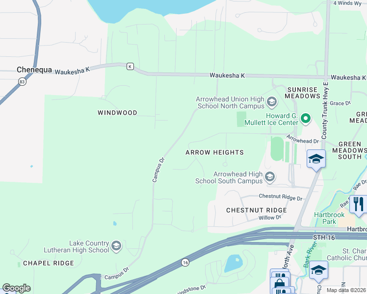 map of restaurants, bars, coffee shops, grocery stores, and more near W305N5321 Gail Lane in Hartland