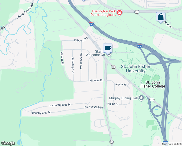 map of restaurants, bars, coffee shops, grocery stores, and more near 110 Ellingwood Drive in Rochester
