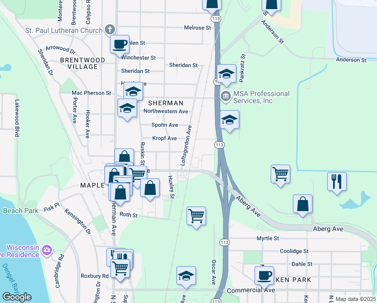 map of restaurants, bars, coffee shops, grocery stores, and more near 1418 Loftsgordon Avenue in Madison