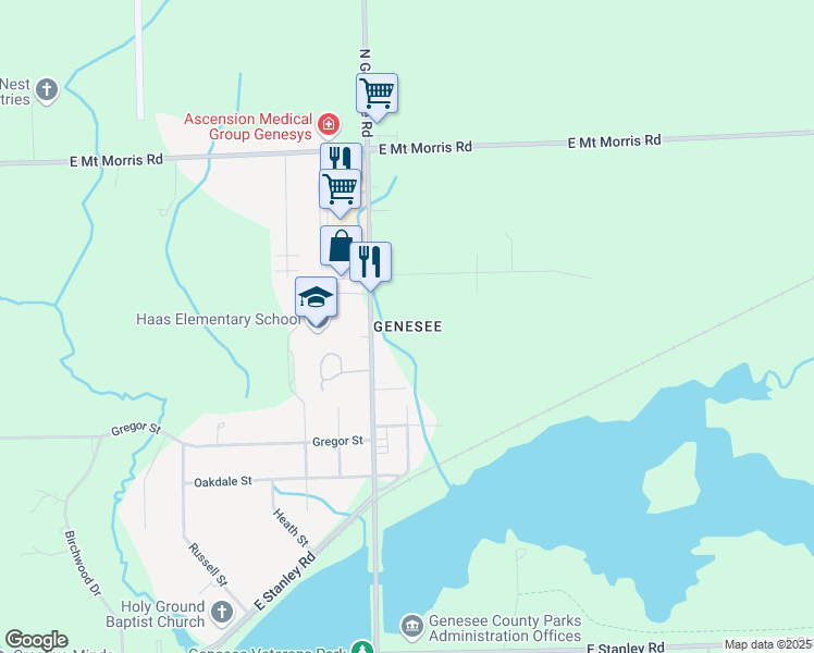 map of restaurants, bars, coffee shops, grocery stores, and more near in Genesee County