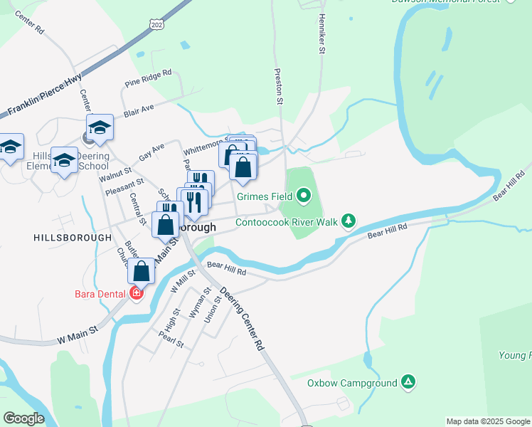 map of restaurants, bars, coffee shops, grocery stores, and more near 14 Preston Street in Hillsboro