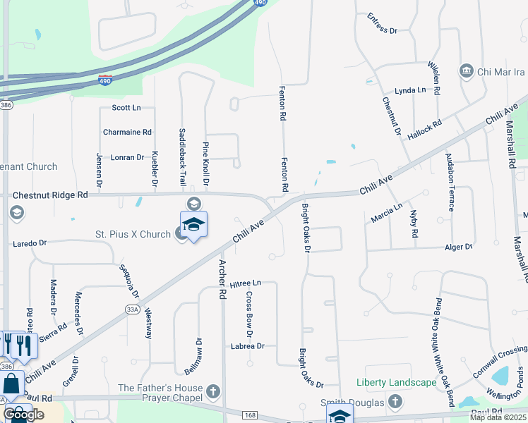 map of restaurants, bars, coffee shops, grocery stores, and more near 2968 Chili Avenue in Rochester