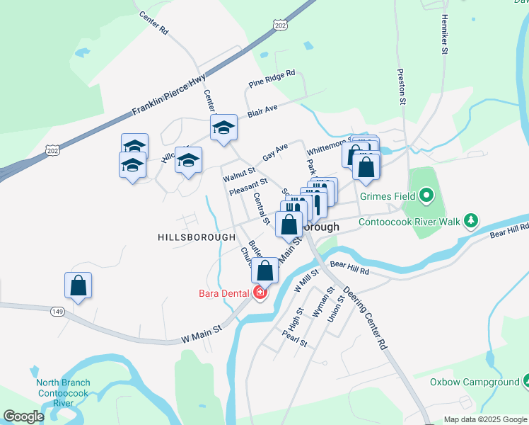 map of restaurants, bars, coffee shops, grocery stores, and more near 40 Central Street in Hillsboro