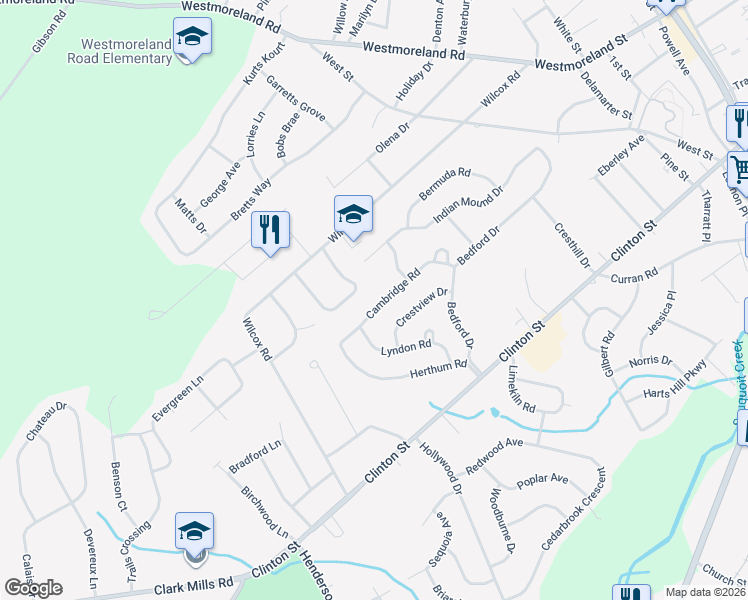 map of restaurants, bars, coffee shops, grocery stores, and more near 46 Cambridge Road in Whitesboro