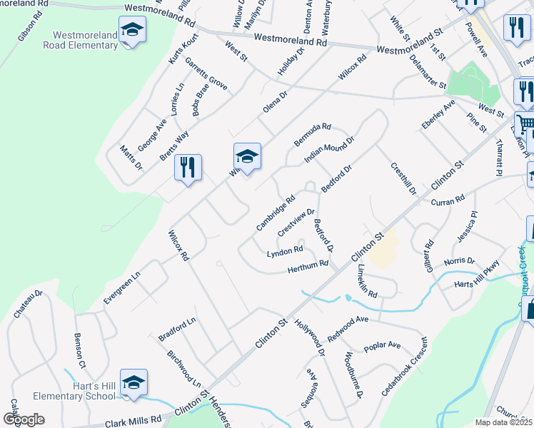 map of restaurants, bars, coffee shops, grocery stores, and more near 38 Cambridge Road in Whitesboro