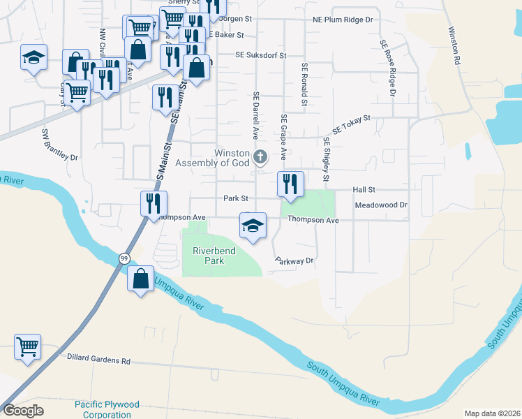 map of restaurants, bars, coffee shops, grocery stores, and more near 377 Park Street in Winston