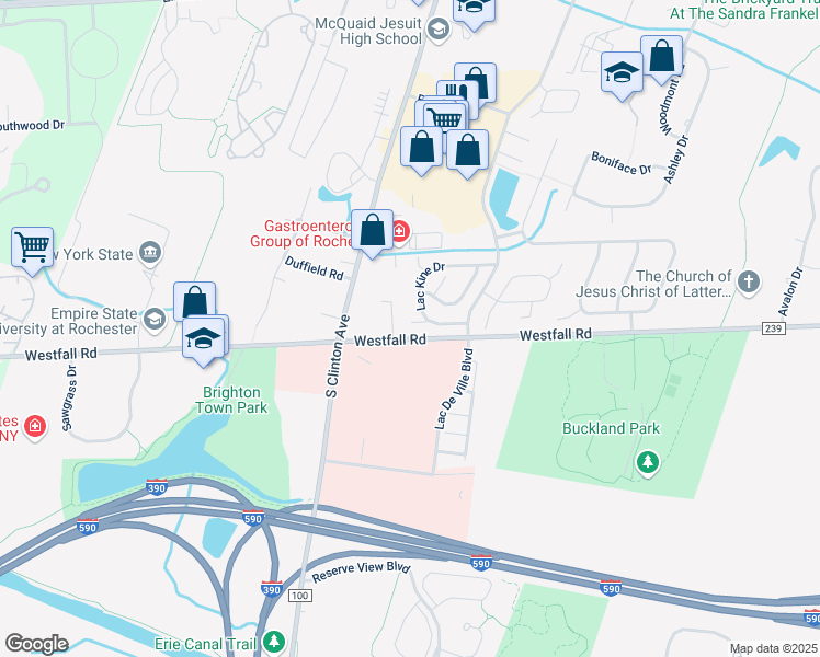 map of restaurants, bars, coffee shops, grocery stores, and more near 166 Lac Kine Drive in Rochester