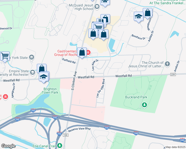 map of restaurants, bars, coffee shops, grocery stores, and more near 166 Lac Kine Drive in Rochester