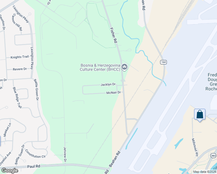 map of restaurants, bars, coffee shops, grocery stores, and more near 15 Jacklyn Drive in Rochester